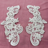 1 Yard Beaded Corded Floral Lace Applique on Sheer Polyester Organza, Embroidered Fabric for Dresses & Gowns