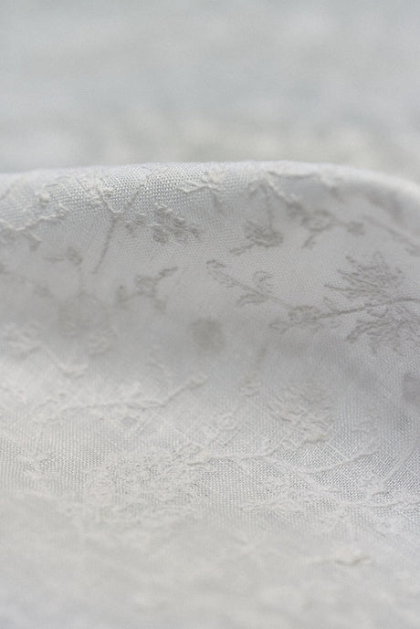 1 Yard White Dense Flower Embroidered Linen Elegant Craft Fabric 54" Width