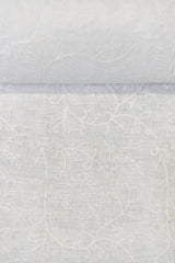 1 Yard White Pure Linen Tile Flower Embroidered Premium Decor Fabric 54" Width