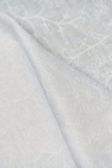 1 Yard White Pure Linen Tile Flower Embroidered Premium Decor Fabric 54" Width