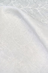 1 Yard White Pure Linen Tile Flower Embroidered Premium Decor Fabric 54" Width