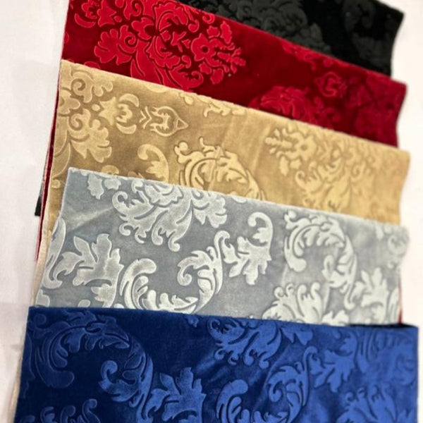 1 Yard Damask Embossed Velvet Upholstery & Drapery Fabric 56" Wide
