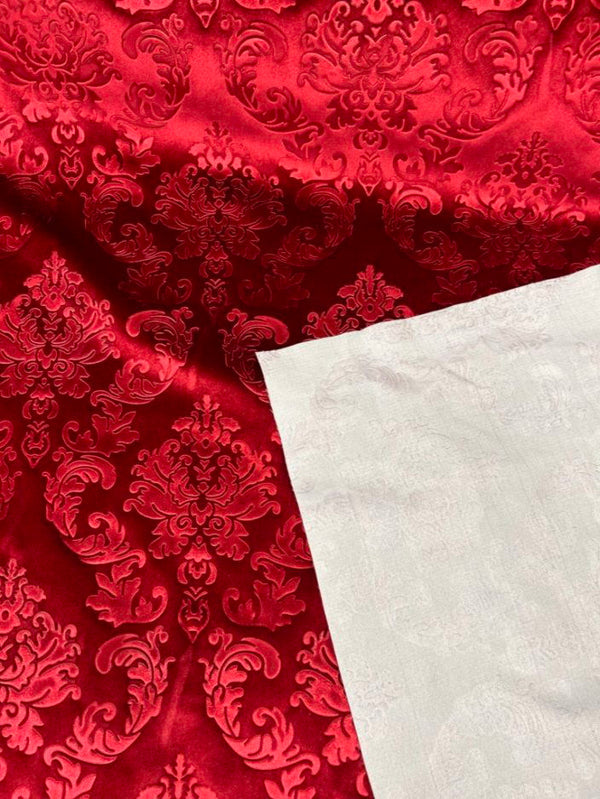 1 Yard Damask Embossed Velvet Upholstery & Drapery Fabric 56" Wide