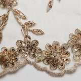 1 Yard 50/52" Wide Embroidered Beaded Sequined Lace Fabric with Genteel Floral Pattern Polyester