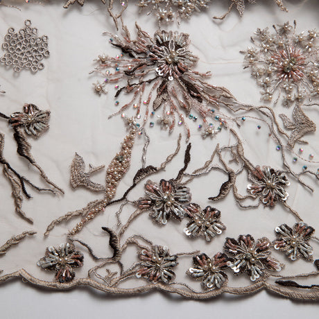 1 Yard Embroidered Beaded Lace Fabric with Sequins & Floral Pattern 50/52" Wide 100% Polyester