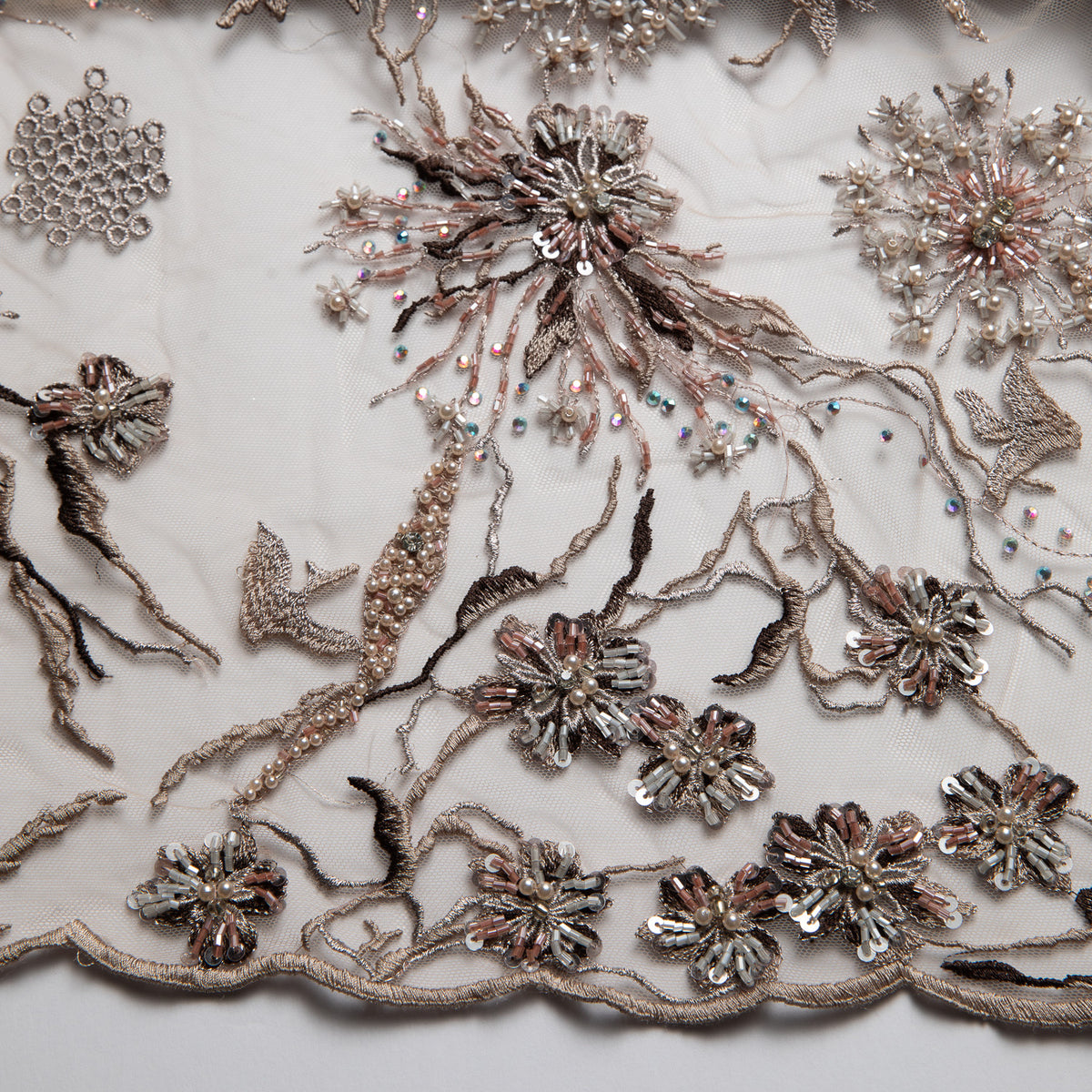 1 Yard Glamorous Embroidered Beaded Lace Fabric with Sequins and Floral Pattern 50/52" Wide