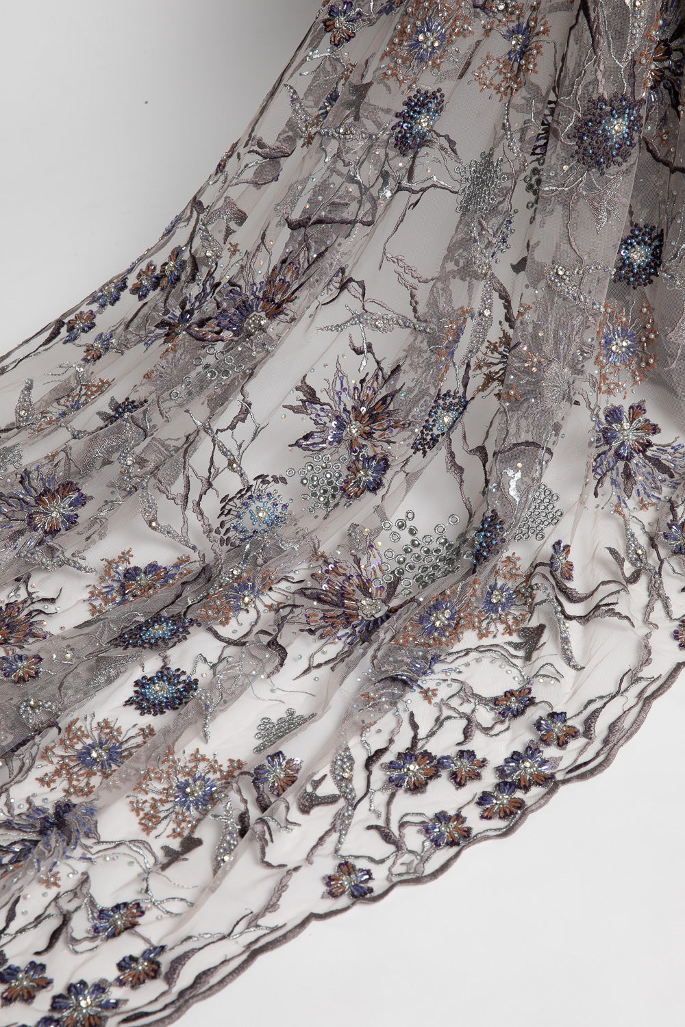 1 Yard Embroidered Beaded Lace Fabric with Sequins & Floral Pattern 50/52" Wide 100% Polyester