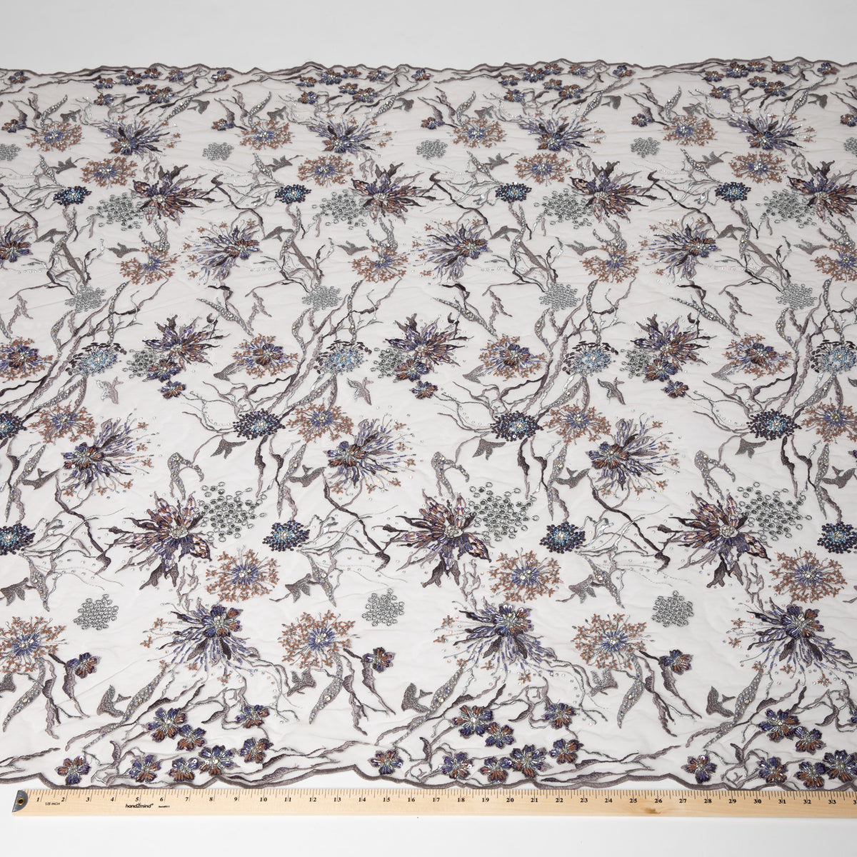 1 Yard Glamorous Embroidered Beaded Lace Fabric with Sequins and Floral Pattern 50/52" Wide