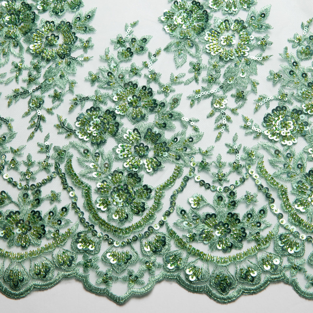 1 Yard Captivating Embroidered Beaded Sequined Lace Fabric with Intricate Pattern 50/52" Wide