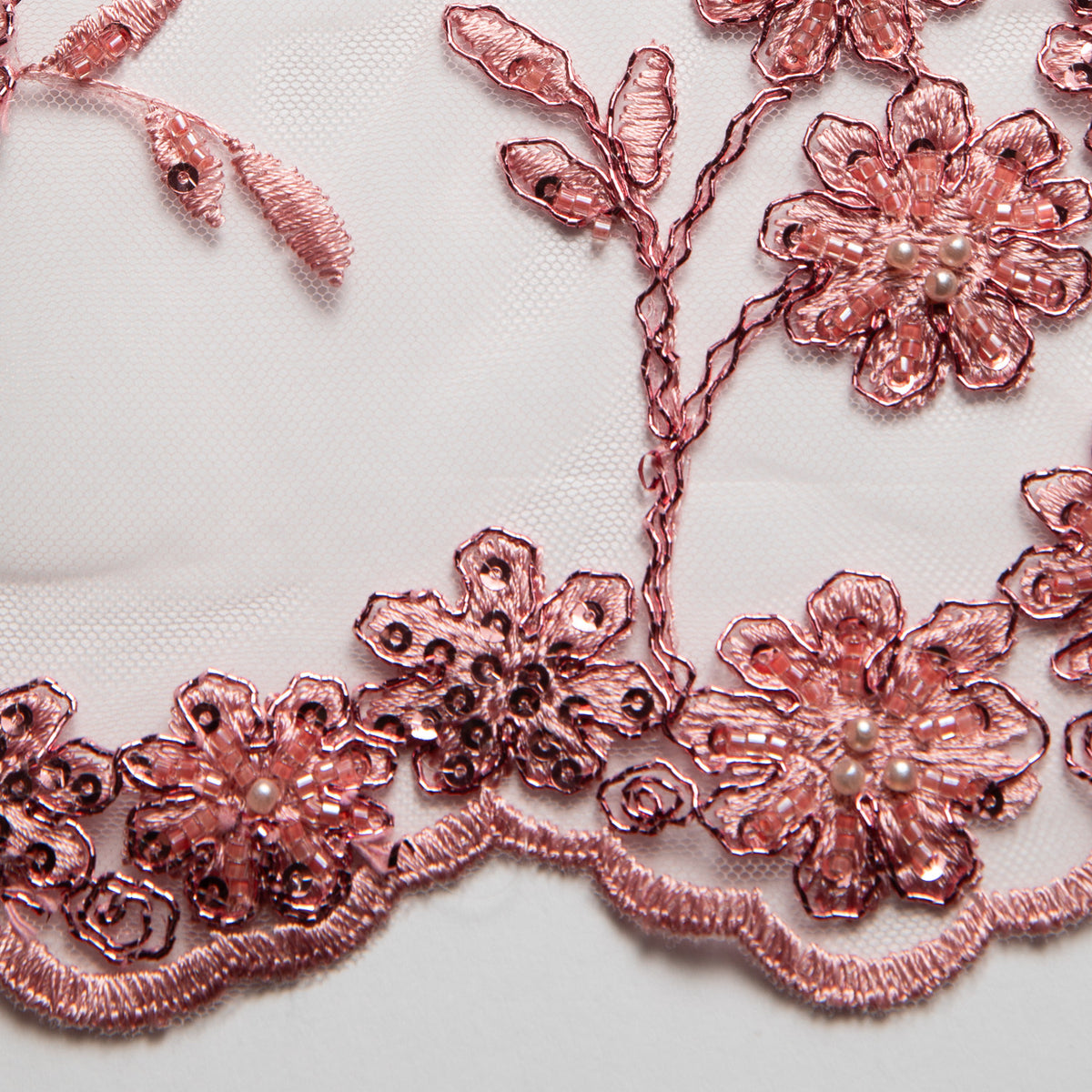 1 Yard 50/52" Wide Embroidered Beaded Sequined Lace Fabric with Genteel Floral Pattern Polyester