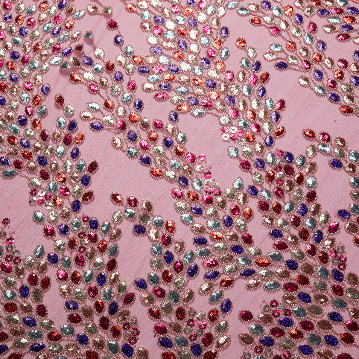 1 Yard Intricate Embroidered Beaded & Sequined Lace Fabric, 100% Polyester, 50/52” Wide