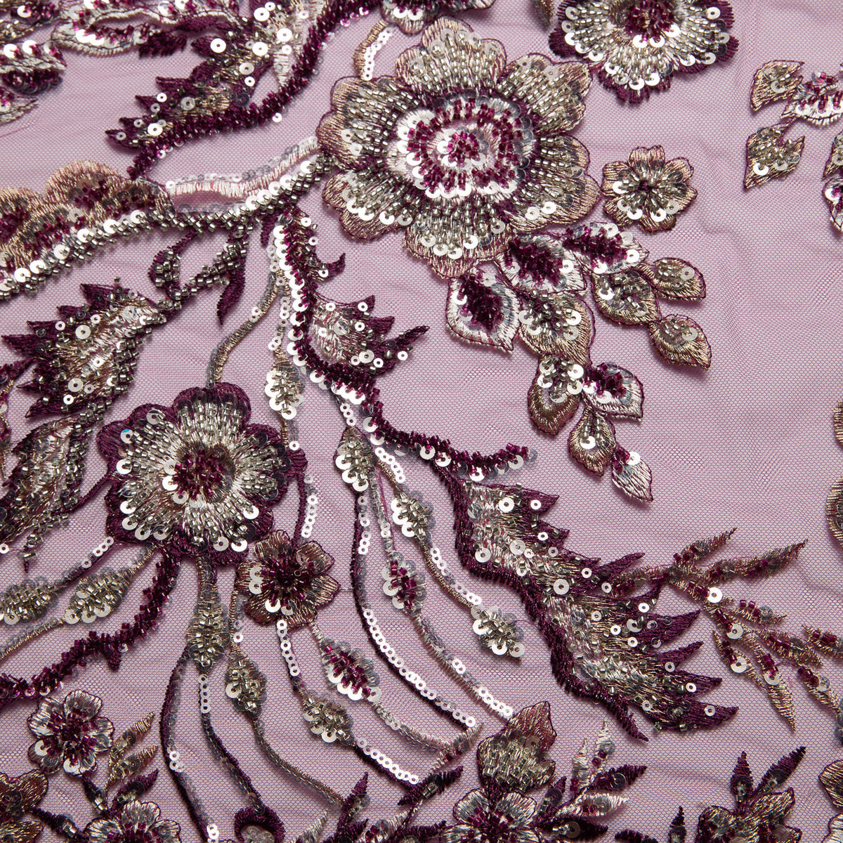 1 Yard Premium Floral Embroidered Lace with Beads & Sequins 50/52" Wide Polyester Mesh for Formalwear