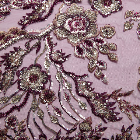 1 Yard Premium Floral Embroidered Lace with Beads & Sequins 50/52" Wide Polyester Mesh for Formalwear