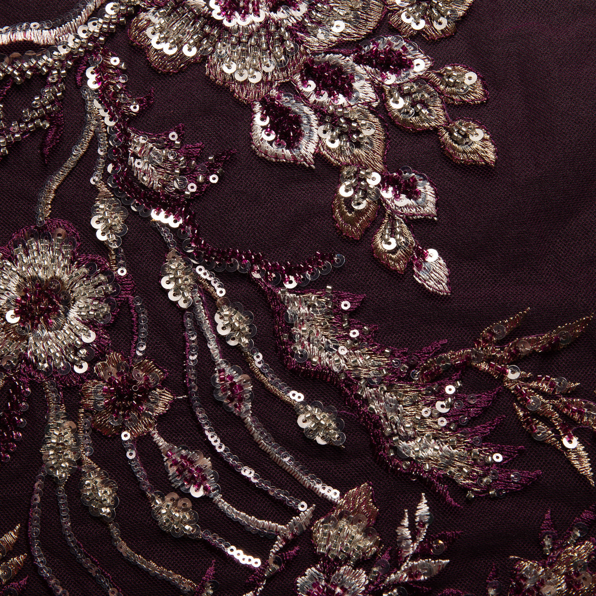 1 Yard Embroidered Beaded and Sequined Lace Fabric with Floral Pattern 50/52" Wide