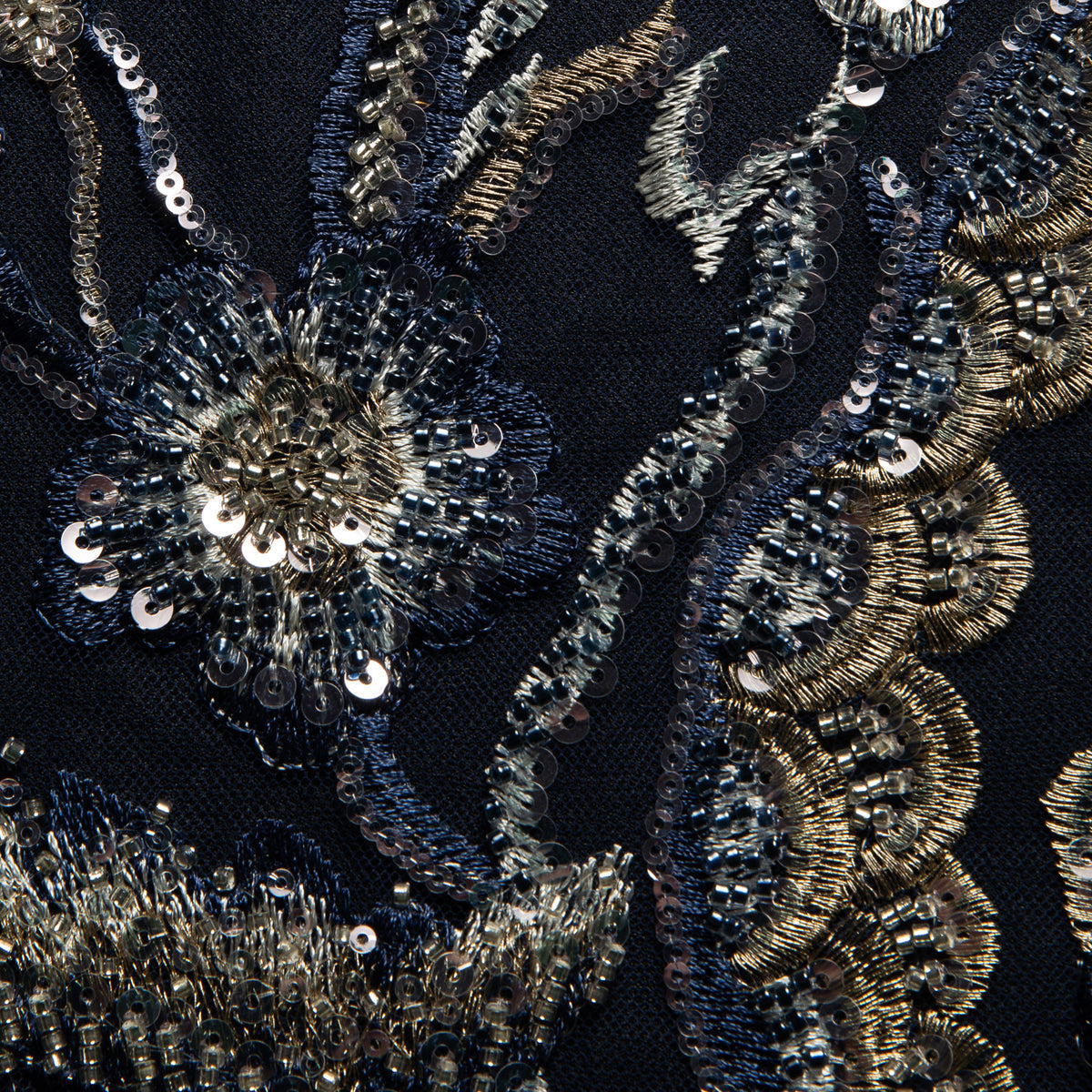 1 Yard Embroidered Beaded and Sequined Lace Fabric with Floral Pattern 50/52" Wide