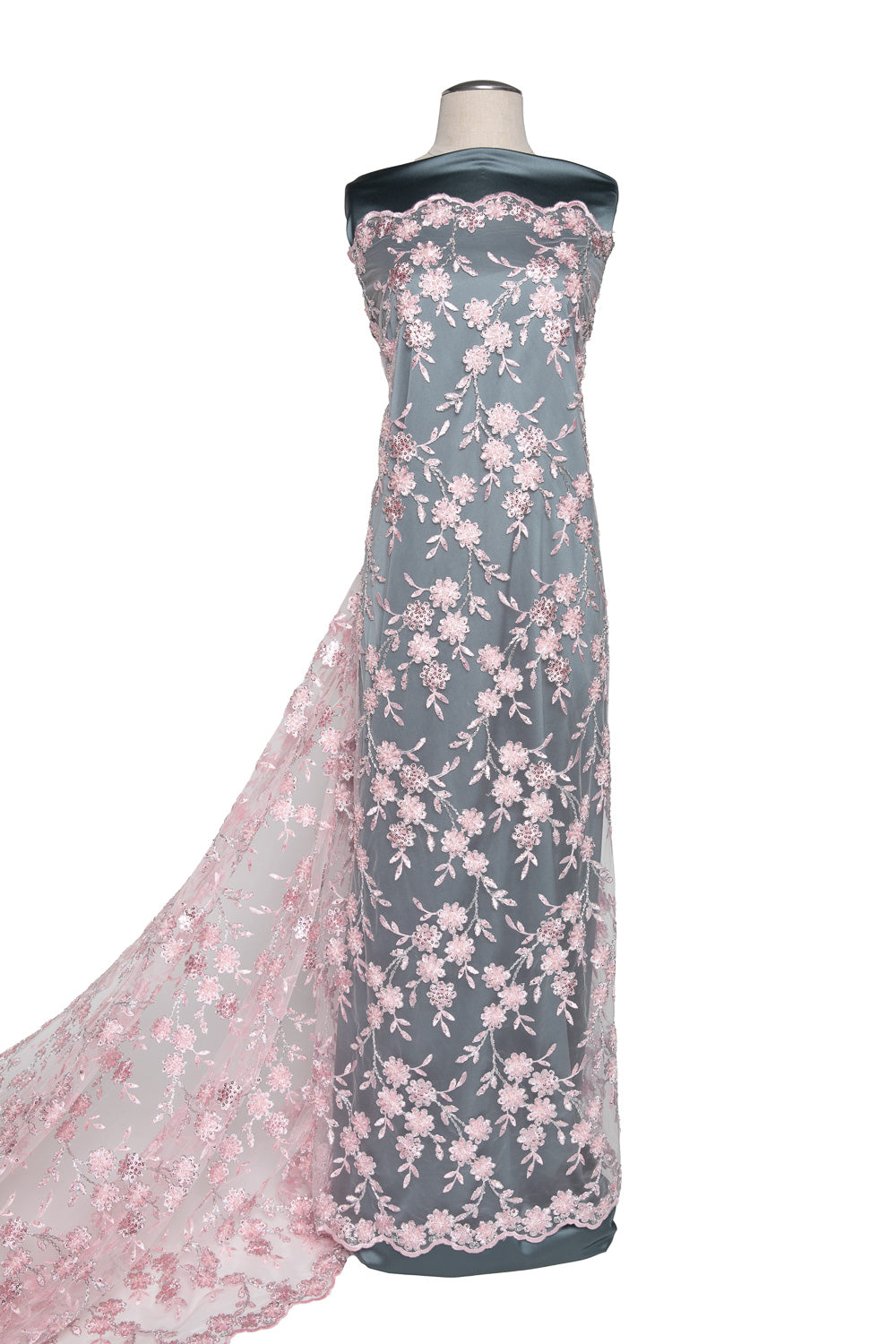 1 Yard Elegant Floral Beaded & Sequined Embroidered Lace Fabric, 50/52" Wide, 100% Polyester