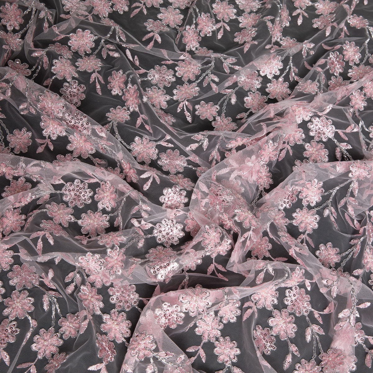 1 Yard 50/52" Wide Embroidered Beaded Sequined Lace Fabric with Genteel Floral Pattern Polyester