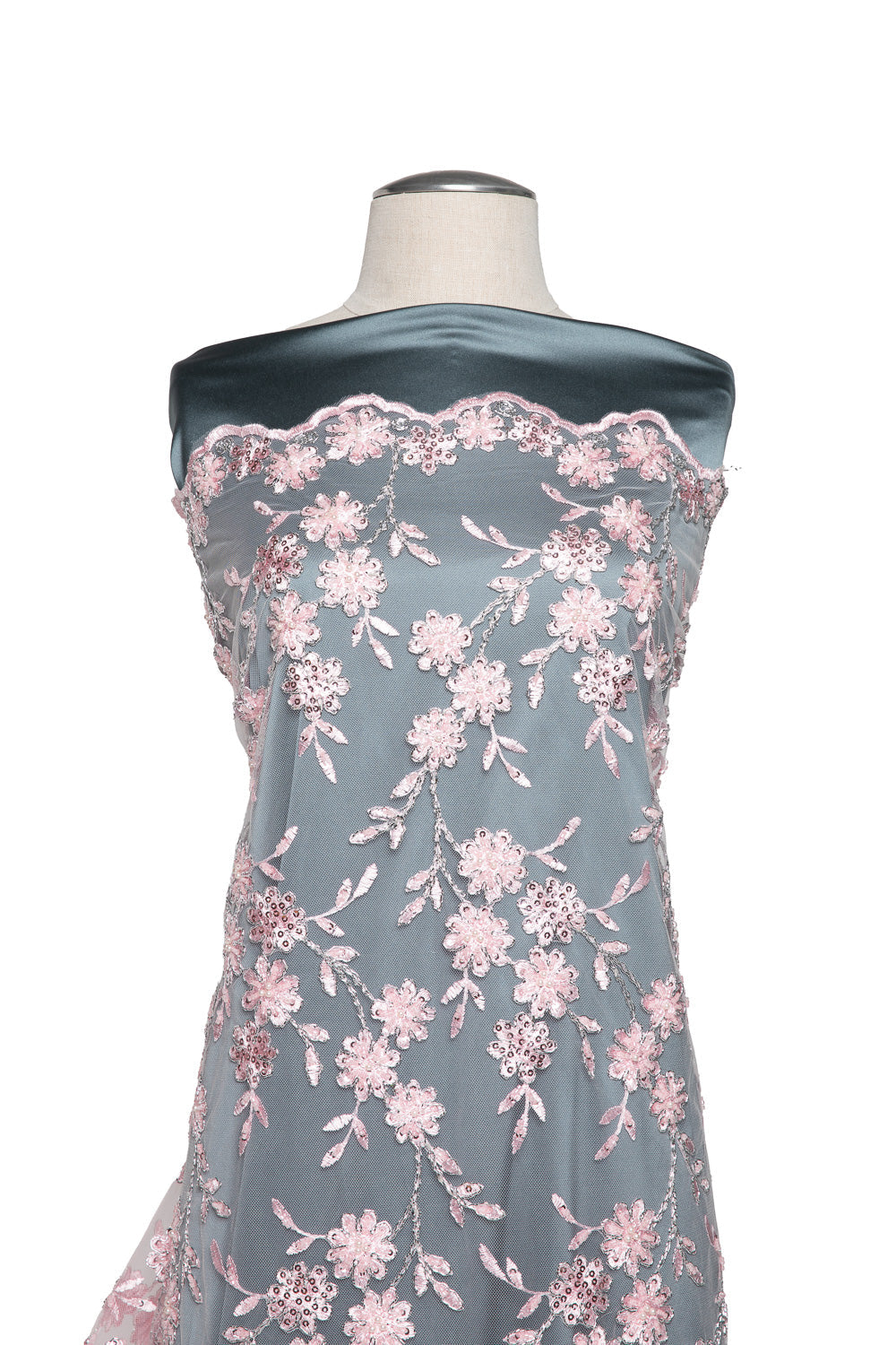 1 Yard Elegant Floral Beaded & Sequined Embroidered Lace Fabric, 50/52" Wide, 100% Polyester