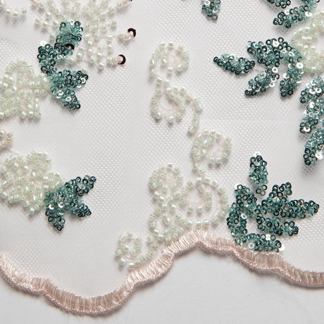 1 Yard Embroidered Beaded Lace Fabric with Sequins and Floral Pattern 100% Polyester 50/52" Wide