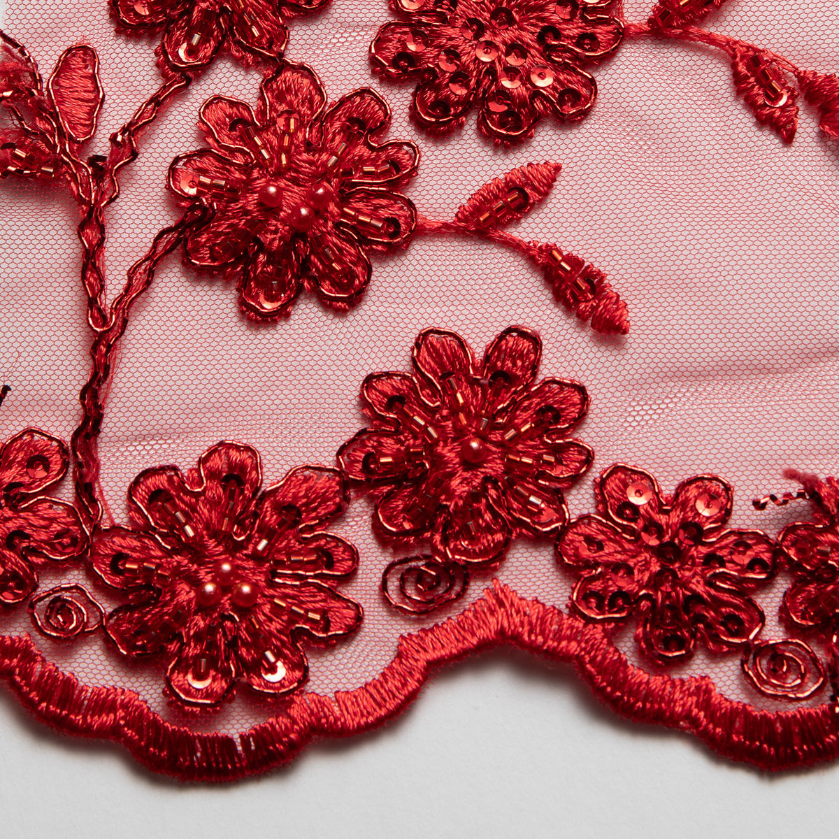 1 Yard 50/52" Wide Embroidered Beaded Sequined Lace Fabric with Genteel Floral Pattern Polyester