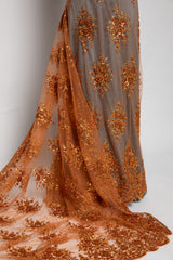 1 Yard Dazzling Embroidered Beaded Sequined Lace Fabric with Intricate Pattern 50/52" Wide