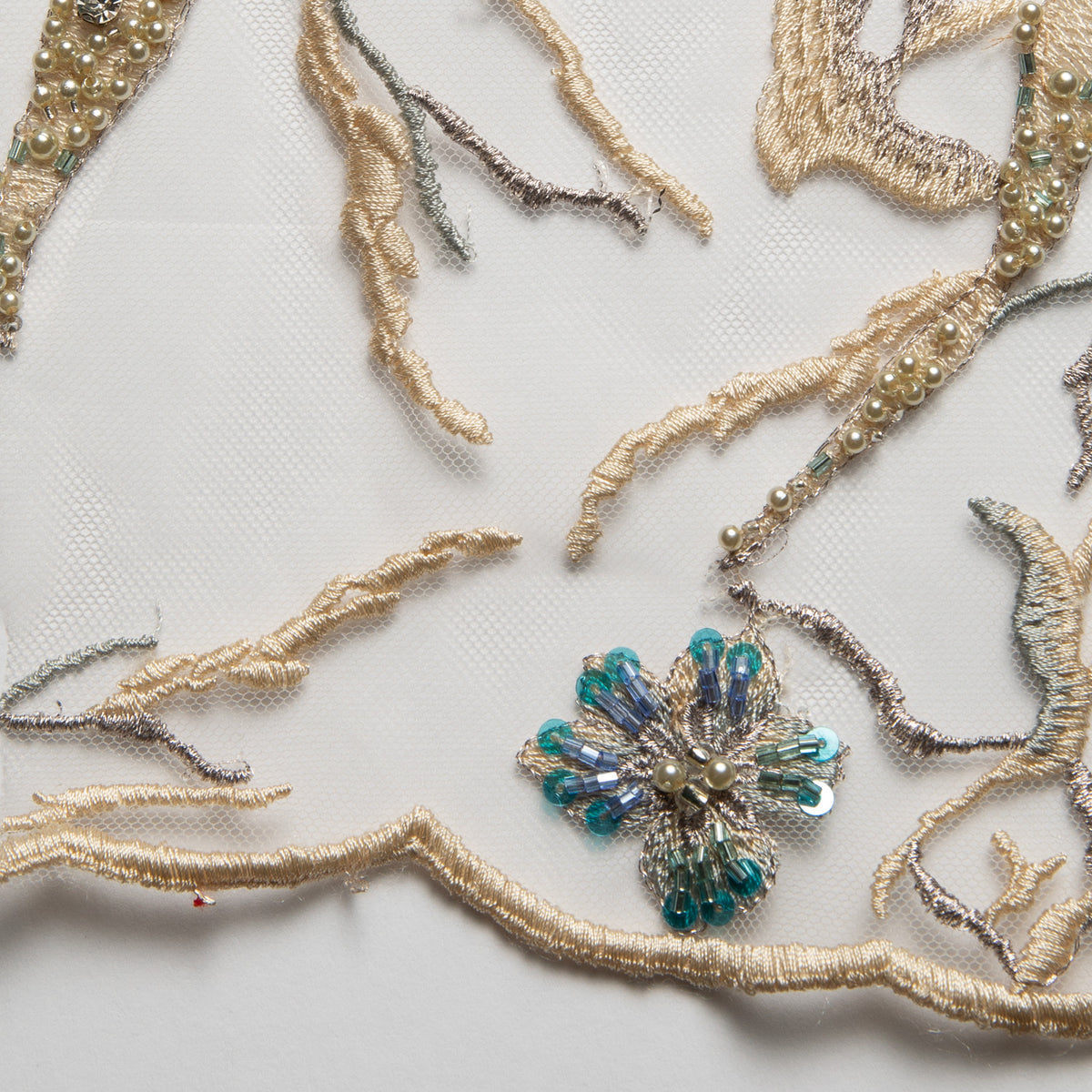 1 Yard Glamorous Embroidered Beaded Lace Fabric with Sequins and Floral Pattern 50/52" Wide