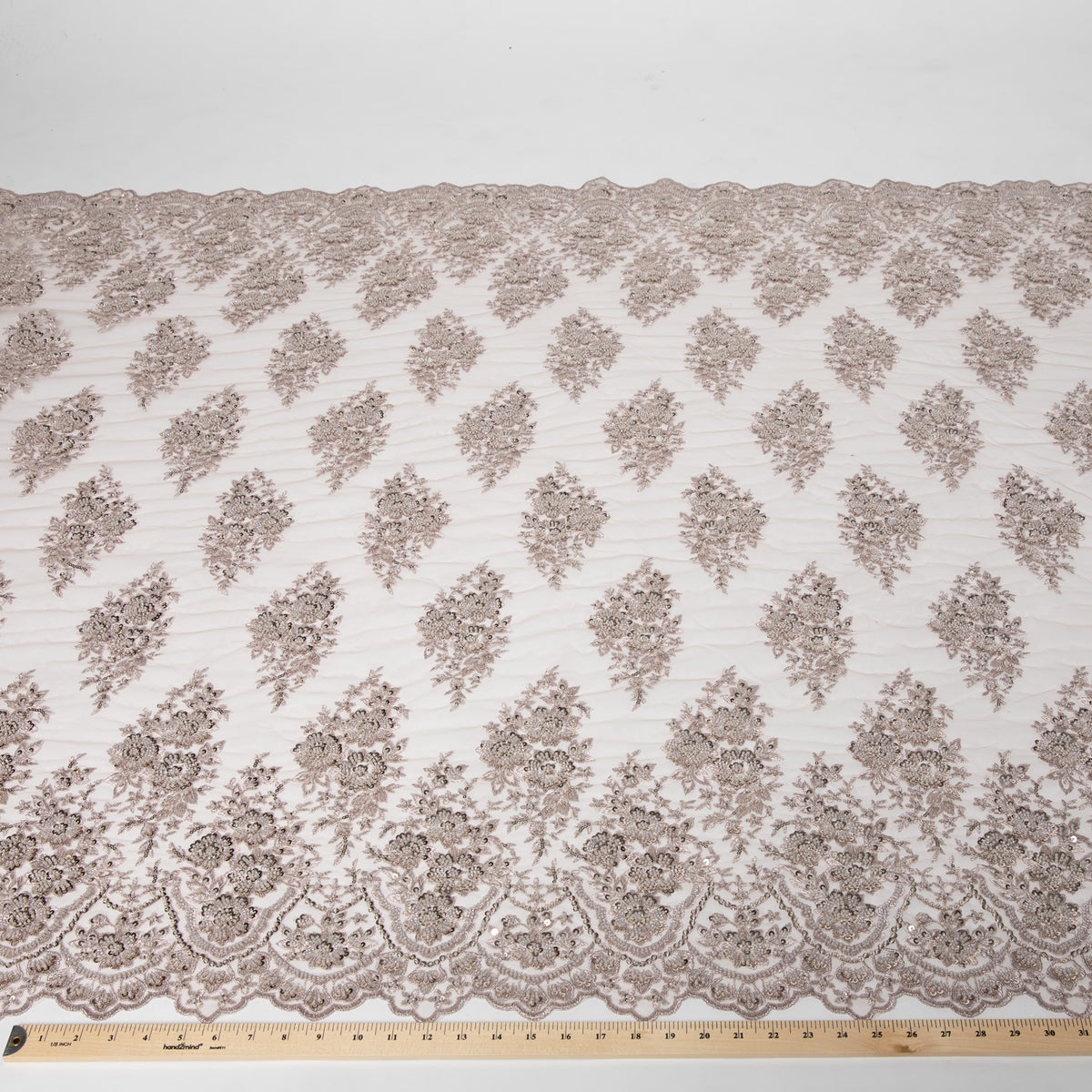 1 Yard Captivating Embroidered Beaded Sequined Lace Fabric with Intricate Pattern 50/52" Wide