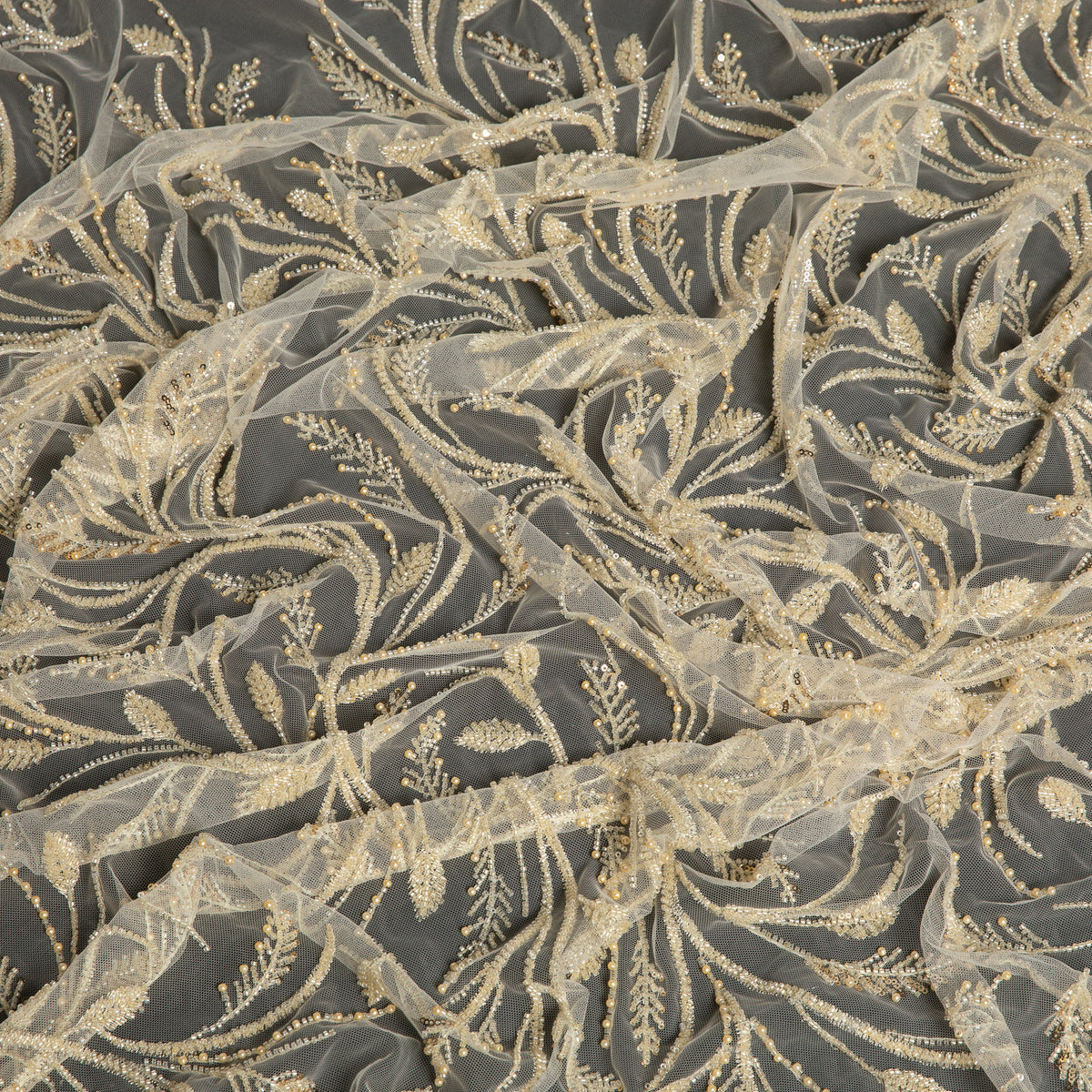 1 Yard Embroidered Beaded & Sequined Lace Fabric with Floral Pattern, 50/52" Wide 100% Polyester