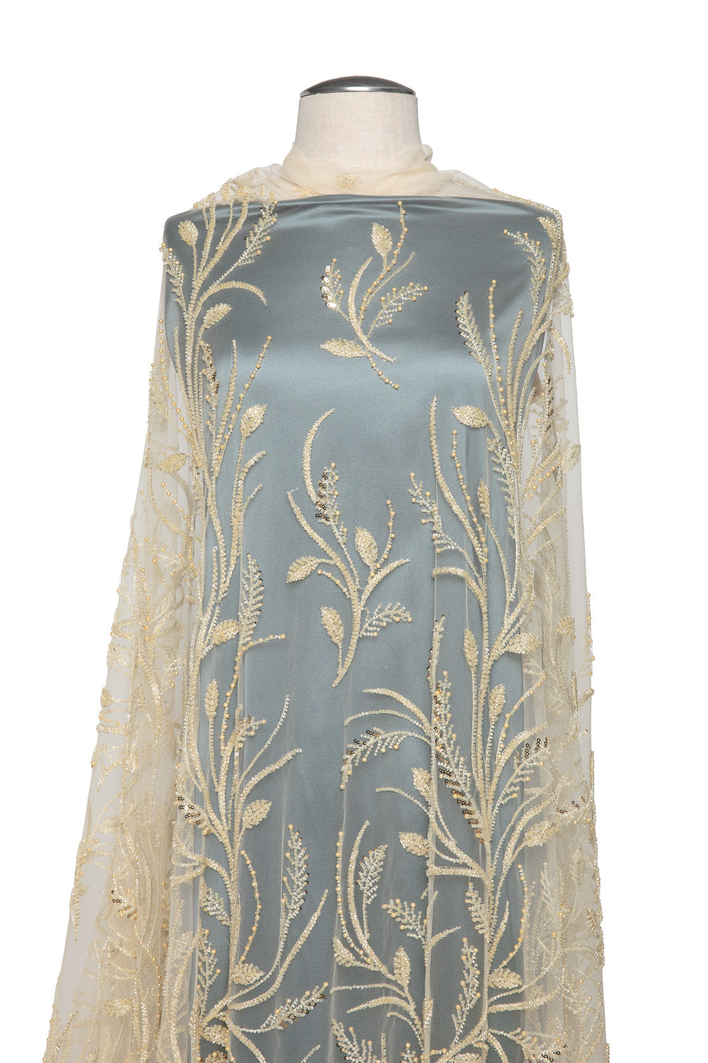 1 Yard Embroidered Beaded & Sequined Lace Fabric with Floral Pattern, 50/52" Wide 100% Polyester