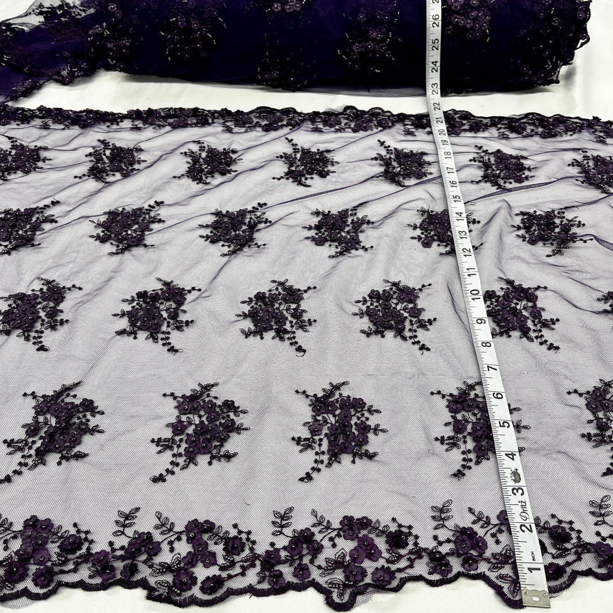 1 Yard Beaded Double Sided 3D Floral Lace Trimming 100% Polyester Net Mesh 21" Wide