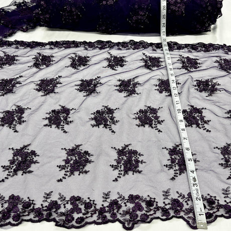 1 Yard Beaded Double Sided 3D Floral Lace Trimming 100% Polyester Net Mesh 21" Wide