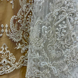 1 Yard Elegant Beaded Lace Fabric Embroidered on Polyester Net Mesh 50” Wide