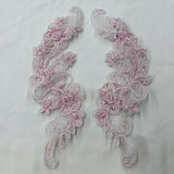 1 Yard Beaded and Corded Floral Lace Applique 10" x 3" Each Side Embroidered on 100% Polyester Organza