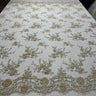 1 Yard Radiant Gold Beaded Lace Fabric Embroidered on Polyester Net Mesh 52 inch Width