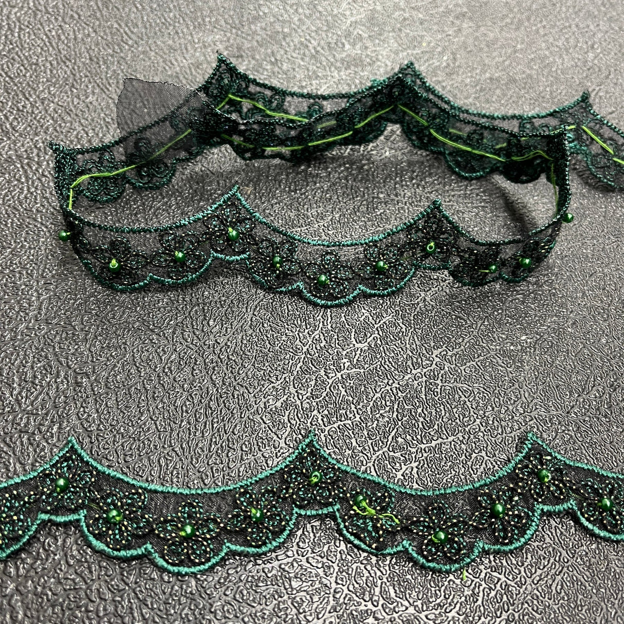 1 Yard Beaded & Corded Lace Trimming on Net Mesh | 1" Wide | Antique Silver | Elegant Embroidered Trim for Bridal, Formalwear & Costumes