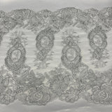 1 Yard 12.5" Wide Corded Double Sided Lace Trimming Embroidered on 100% Polyester Net Mesh