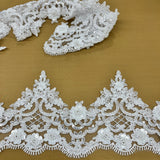 1 Yard Embroidered on 100% Polyester Net Mesh 7" Wide Beaded & Corded Floral Lace Trimming