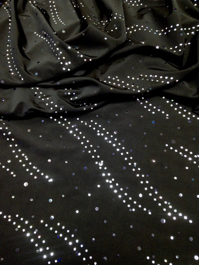 Polyester Knit Jersey Fabric - 3Mm Silver Hologram Circle, Light Weight, 58"-60" Wide