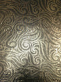 Gold Big Swirls Foil Pattern On Black Polyester Spandex Fabric - Gold Swirls, Black, Semi-Sheer, 58"-60" Width