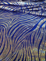 Zebra Pattern Shiny Holographic Foil Nylon Spandex Fabric - Zebra Pattern, Royal, Red, Purple, 58"-60" Width