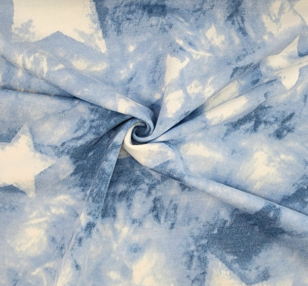 1 Yard French Terry Blue Knit Fabric, Soft Stretch Polyester Rayon 58/60 Inches Wide