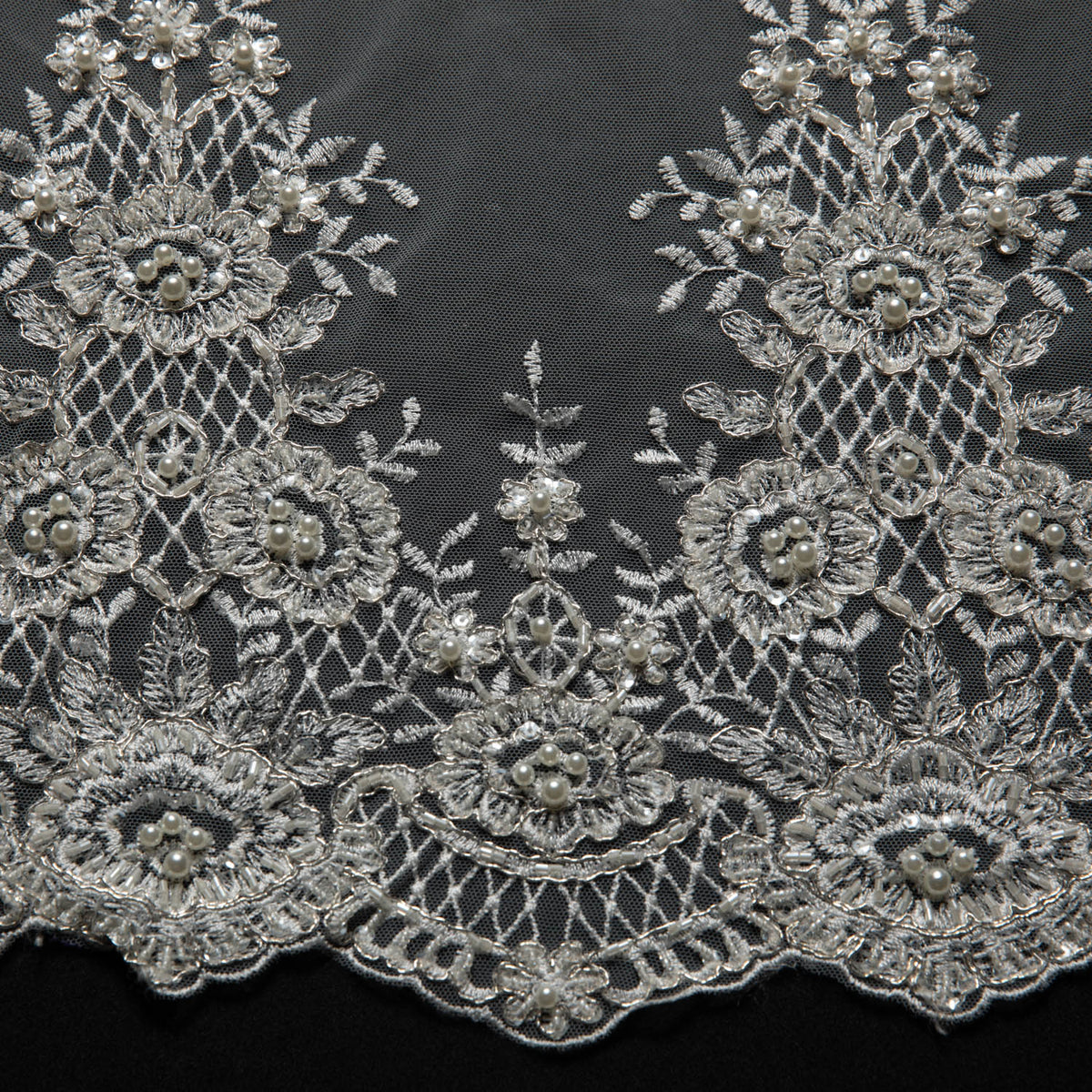 1 Yard Elegant Embroidered Tulle Lace Fabric with Exquisite Design 50/52" Wide