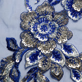 1 Yard Embroidered Beaded and Sequined Lace Fabric with Floral Pattern 50/52" Wide