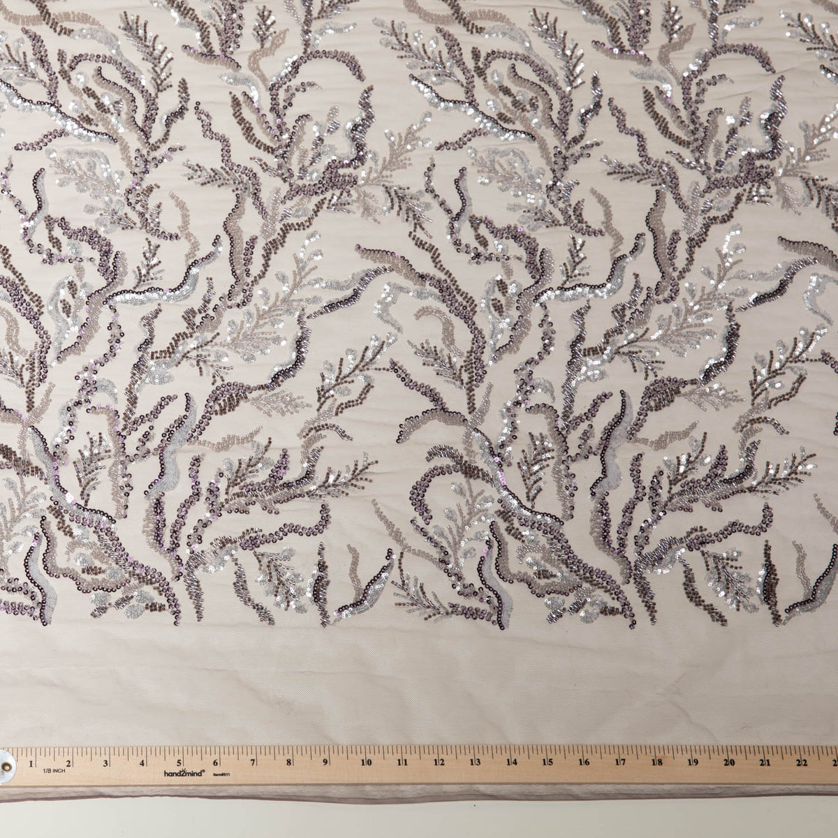 1 Yard Embroidered Lace Fabric Beaded & Sequined with Rich Design, 50/52" Wide