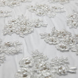 1 Yard Tulle Lace Fabric Embroidered with Beads and Floral Design, 52/54" Wide