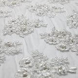 1 Yard Tulle Lace Fabric with Beads and Floral Embroidery – 52/54" Wide Designer Textile