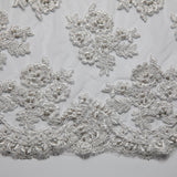 1 Yard Tulle Lace Fabric Embroidered with Beads and Floral Design, 52/54" Wide