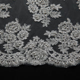 1 Yard Tulle Lace Fabric Embroidered with Beads and Floral Design, 52/54" Wide