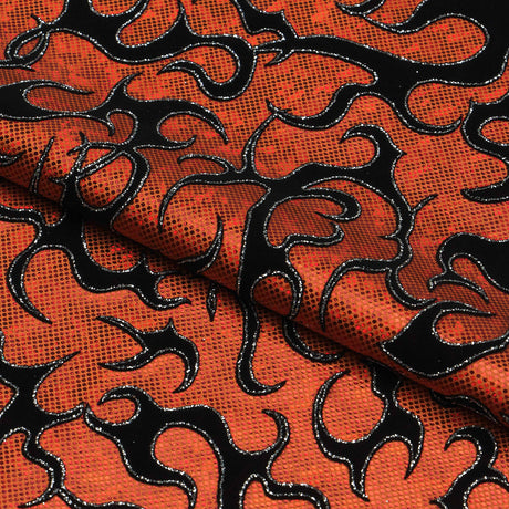 1 Yard Flame Flocked Hologram Spandex Fabric 4-Way Stretch, 56" Wide for Dance & Festival