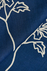 1 Yard Indigo Pure Linen Batique Print Fabric Midweight Printed Laundered 58 Inch Width